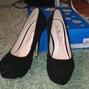 De Blossom Collection Black Rhinestone Heels